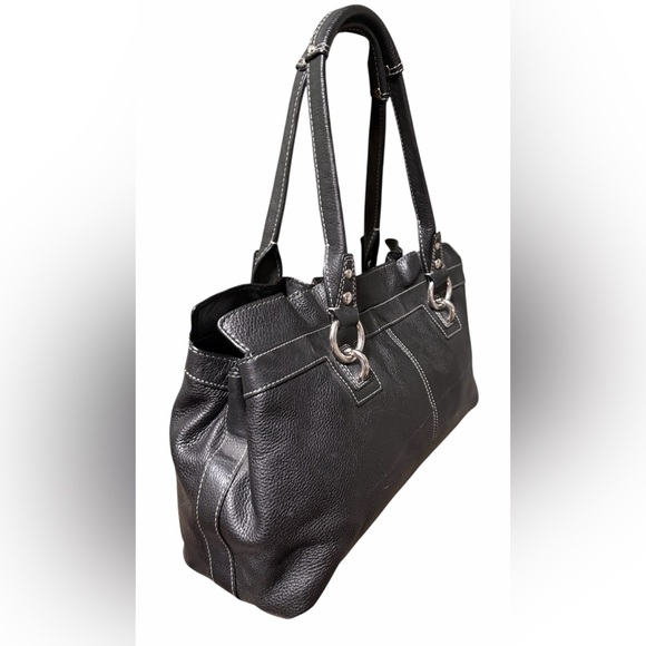 Coach Penelope Black Pebbled Leather Double Handles Satchel Shoulder Bag - Picture 8 of 13